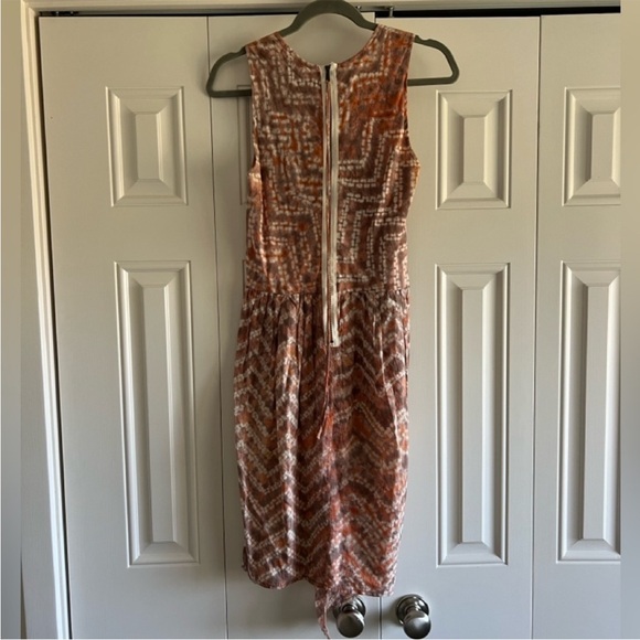 ULLA JOHNSON Orange Tie-Dye Knee Length Wrap Dress Size 8